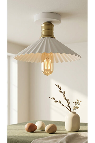 Decodelight Metal Beyaz Eskitme Pileli Model Tasarım Tekli Plafonyer Avize Ay...