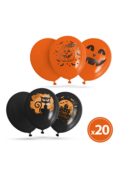 FAMİLY Baloane Halloween set 20 bucati, baloane latex, negru si portocaliu, 6...