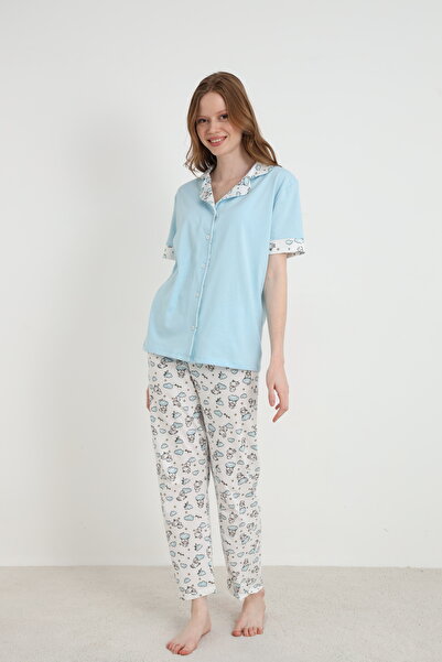 ELİTOL Cotton Women's Buttoned Pajama Set