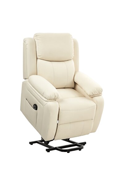 OEM Electric Recliner Chair 160° Re-Bloom, PU Leather/Steel, Cream/Black, 76 ...