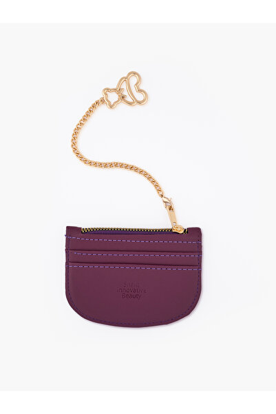 SHAKA Purple Shk144 Faux Leather, Zippered, Four Compartments, Charm Card Holder