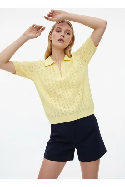 Park Karon Polo Neck Short Sleeve Openwork Polo Knitwear Sweater