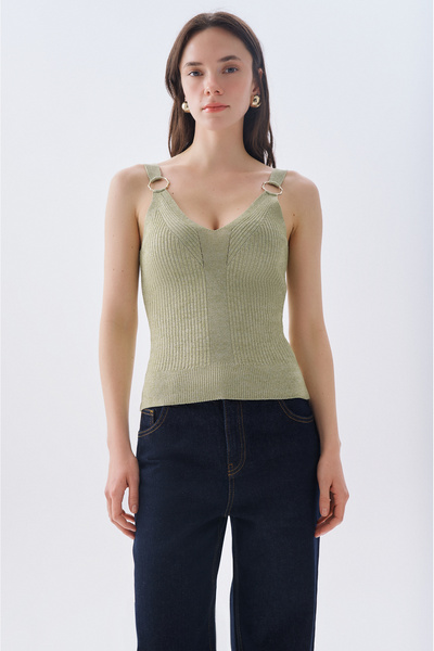 Mudo Silvery V-Neck Sleeveless Knit Sweater