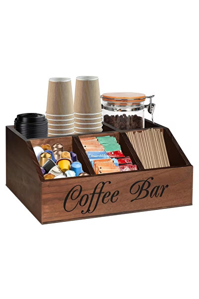 Snooe منظم خشبي لمحطة القهوة للطاولة - حامل متعدد الاستخدامات لكبسولات القهوة...