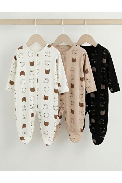 MiniKids Σετ 3 τεμαχίων: ολόσωμες φόρμες, με μποτάκια, σχέδιο προσώπου αρκούδ...