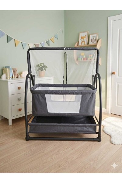 BEBELOW KİDS DİAMOND SALLANIR Keten Kumaş Portatif Anne Yanı Cibinlikli Hamak...