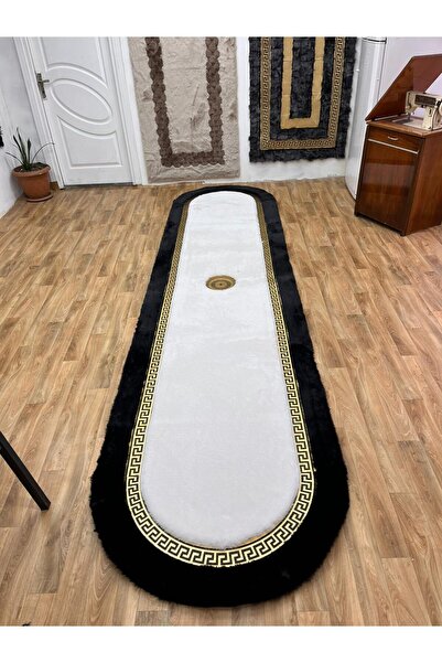 SANCAK DERİ HALI LÜKS GOLD VARAKLI SİYAH & EKRU OVALPELUŞ HALI