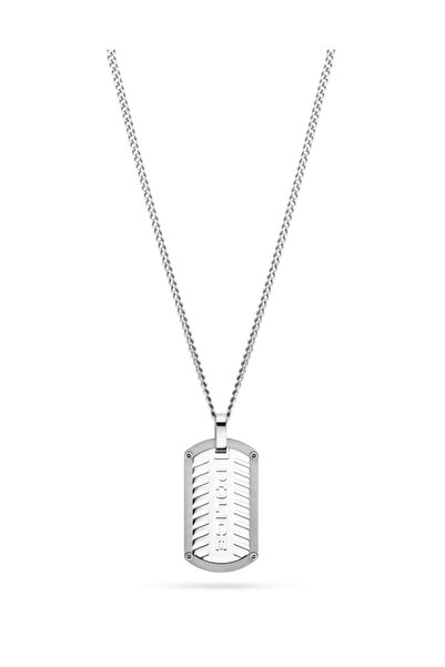 Police Steel Necklace with Logo Pendant, Silver