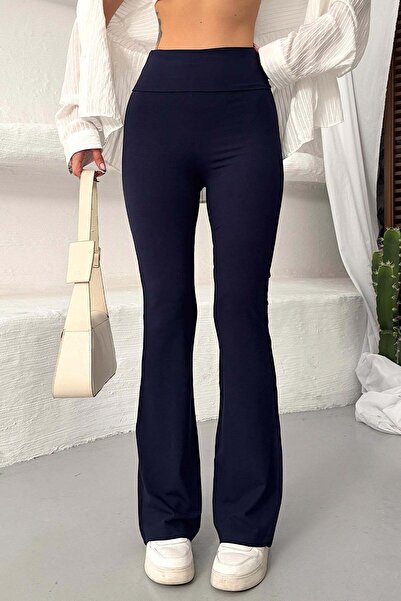 Mine Tan Butik Παντελόνι Palazzo από ύφασμα βισκόζης - Μπλε ναυτικό