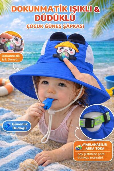 Wearflawless Çocuk Ayarlanabilir Düdüklü Plaj Şapkası, Çocuk Deniz Şapkası, Ç...