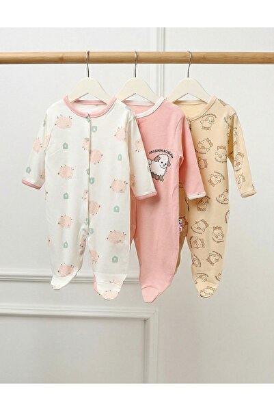 MiniKids Set 3 salopete, cu botosei, Oita Anasini, multicolor