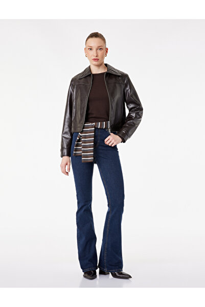 Koton Pantaloni din denim cu croială slim, talie înaltă, buzunare cu nasturi ...