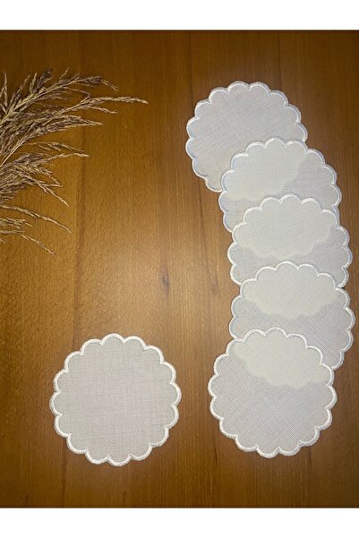 AYNAKIŞÇEYİZ 6’lı Linen Keten Ekru Renk Papatya Desenli Etamin İşlemeye Uygun...