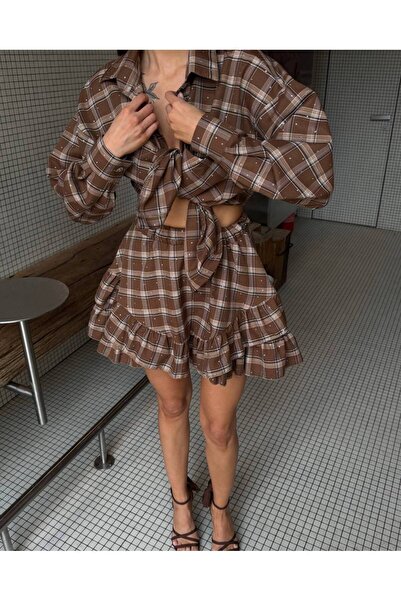 Elia Swimwear Compleu Dama In Carouri Casual Camasa Si Fusta Mini Cu Volane Hefe