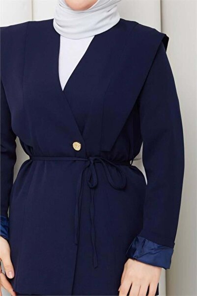 Dipmoda Women's Navy Blue Plus Size Padded Gold Button Detailed Blazer Jacket...