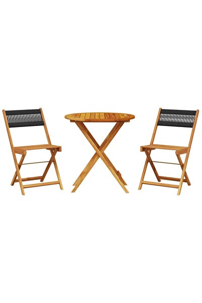 vidaxl Set mobilier bistro, 3 piese, negru, polipropilenă lemn masiv