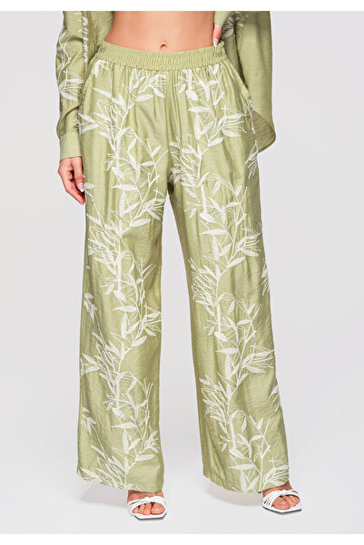 OMBRE Women's Cotton Wide Leg Pants OW-PA-E0005 Green