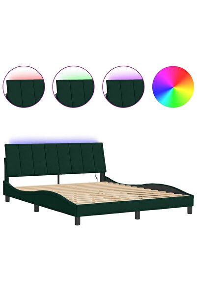 vidaxl LED bed frame without mattress, Hanko, dark green, 160x200 cm, velvet