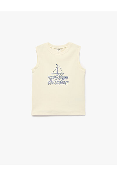 Koton Crew Neck Sleeveless Cotton Undershirt with Embroidery Detail