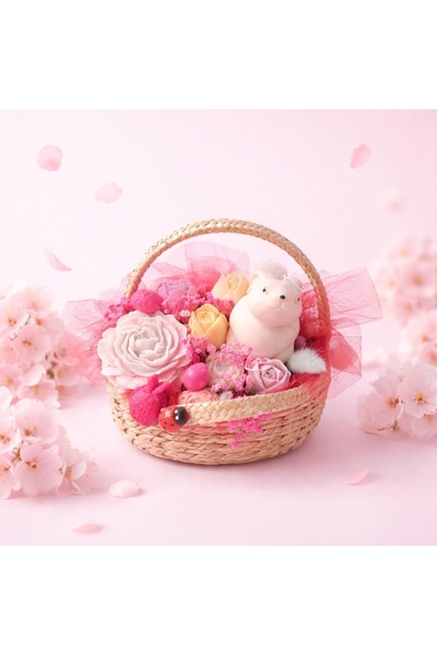 victiny Easter floral arrangement with bunny candle, soy wax flowers and natu...