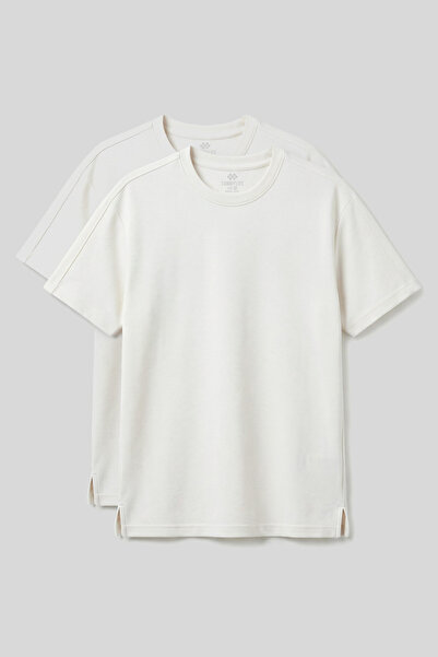 TOMMY LIFE Ανδρικό T-Shirt Rahat Form O-Neck 2-pack Ecru - 88495