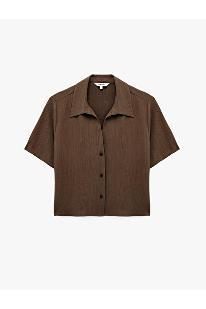 Koton Regular Fit Cropped Collar Short Sleeve Textured Crop Shirt