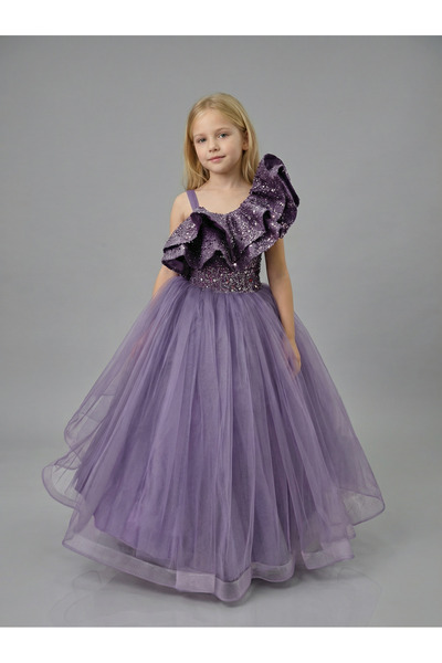 modallita Kız Çocuk Elbisesi Pull Payet Üstü Kabarık Tül Detaylı Tarlatanlı E...