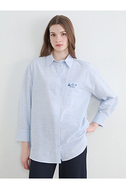 LC Waikiki Rmz Gi̇yi̇m Farkiyla Striped Loose Fit Poplin Women's Shirt Tunic