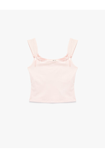 Koton Cotton Slim Fit Sleeveless Square Neck Bow Blouse