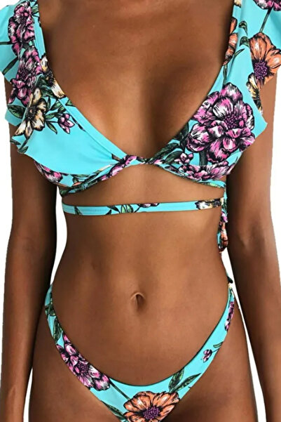 EFAYN.RO Women's swimsuit, 2 pieces, sexy summer crossbody model, size L, blu...