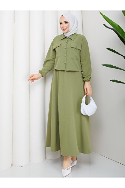 AVK MODA Costum dublu cu nasturi din țesătură Dabıl pentru femei