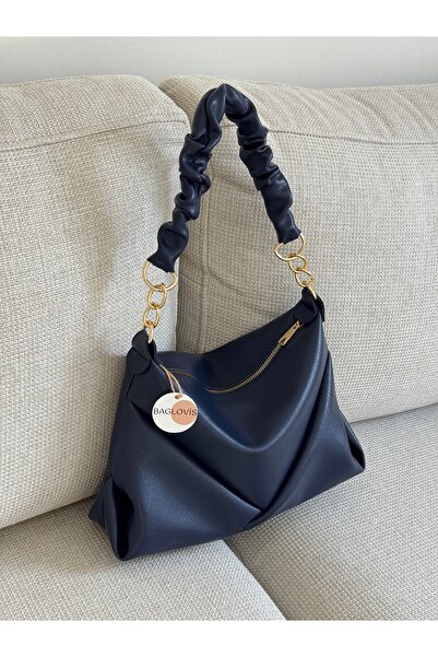 BAGLOVİS حقيبة كتف نسائية باللون الأزرق الداكن مع تفاصيل سلسلة ذهبية، حقيبة ي...