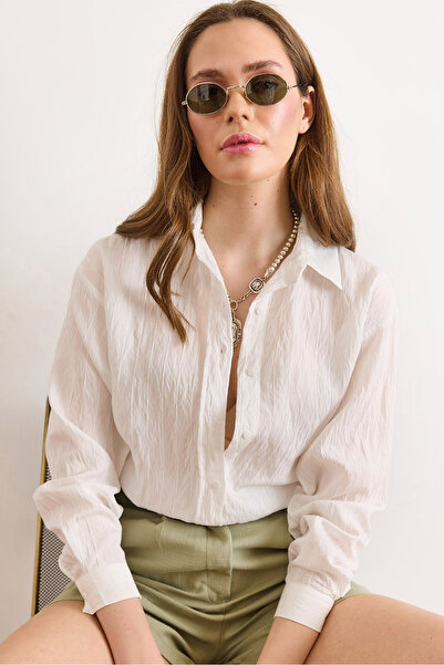 Olalook Γυναικείο πουκάμισο με λευκή υφή και άνετη εφαρμογή GML-19001432