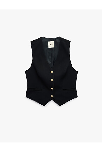 Koton Metal Button Detailed Sleeveless V-Neck Blazer Vest