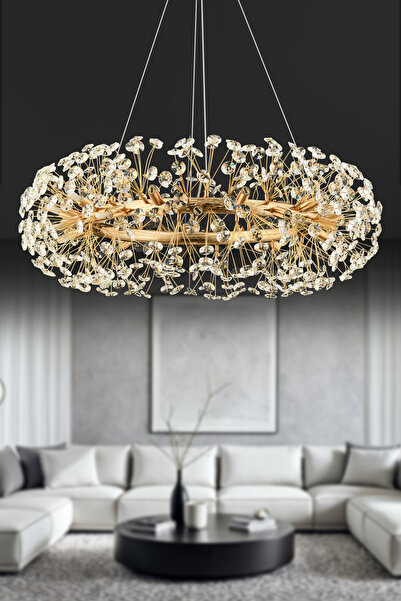 Apliqa Gloria 80'lik Gold Kristal Taşlı Modern Tasarım Salon Avize