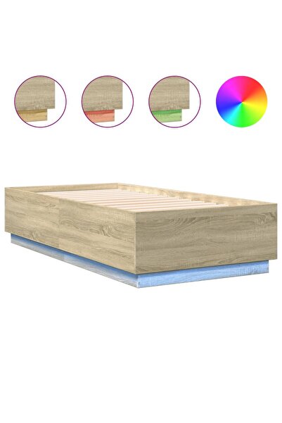 vidaxl Cadru de pat cu LED stejar sonoma 75x190 cm lemn prelucrat