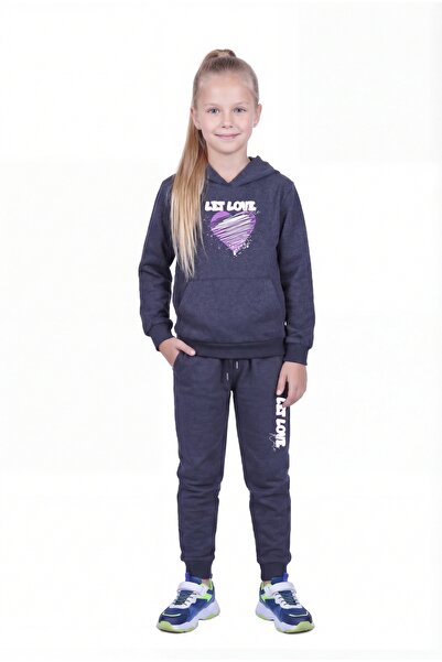 panios kids Με τσέπη καγκουρό με κουκούλα Σετ φόρμας για κορίτσια με λεπτομέρ...