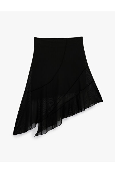 Koton Asymmetrical Slim Fit Tulle Detailed Midi Skirt