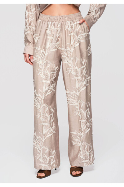 OMBRE Women's Cotton Wide Leg Pants OW-PA-E0005 Beige