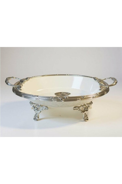 ROY KING طبق تقديم بيضاوي أنيق عميق فضي 21x38x10