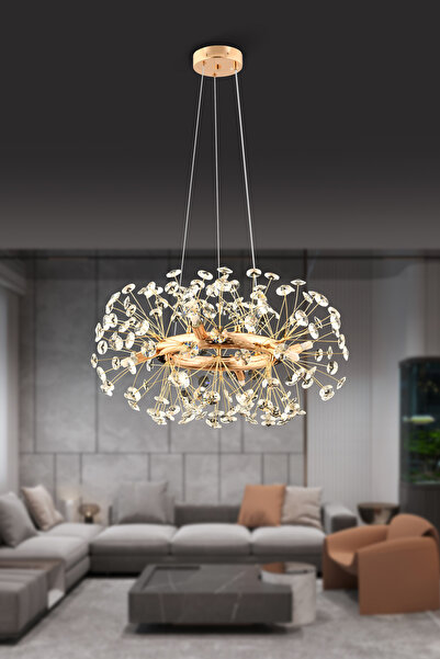 Apliqa Gloria 60'lIk Gold Kristal Taşlı Modern Tasarım Salon Avize