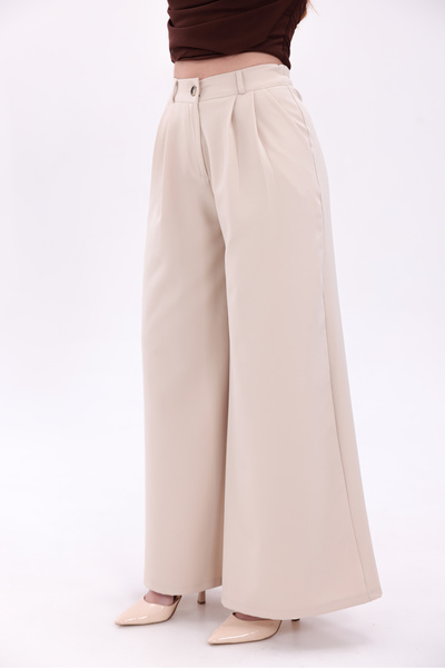 H&A İSTANBUL Women's Extra Wide Leg Flowy Palazzo Pants with Back Elastic - High Waist Relaxed Fit