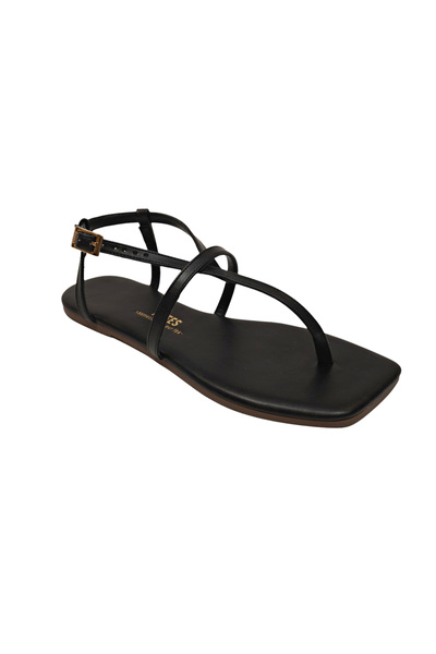 Tkees Sandale de damă cu vârf pătrat, negre, elegante, casual, cu barete încr...