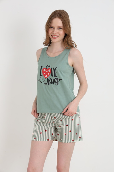 ELİTOL Set pantaloni scurți cu bretele pentru femei, din bumbac imprimat