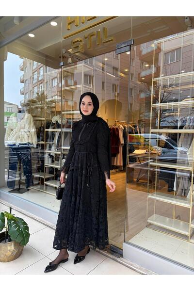 HİLYE STİL FRANSIZ DANTEL ELBİSE SİYAH