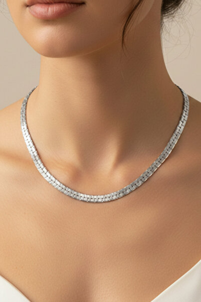 Rua Jewelry Steel Italian Square Crushed Necklace 5 mm Silver Color |   Anti-...