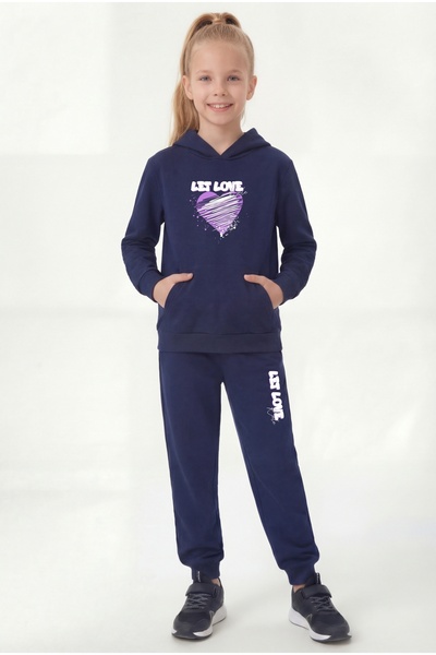 panios kids Με τσέπη καγκουρό με κουκούλα Σετ φόρμας για κορίτσια με λεπτομέρ...