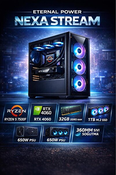 ETERNAL POWER NEXA STREAM Ryzen 5 7500F RTX 4060 32GB DDR5 1TB M.2 B650M WIFI...