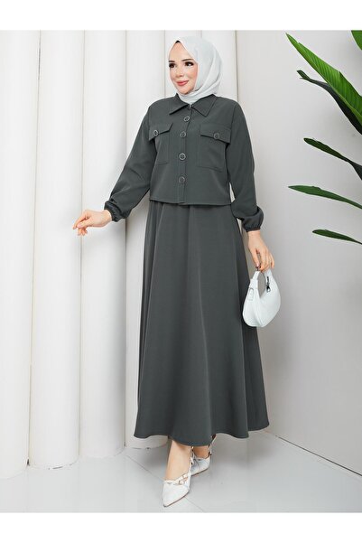 AVK MODA Women's Hijab Dabıl Fabric Buttoned Double Suit