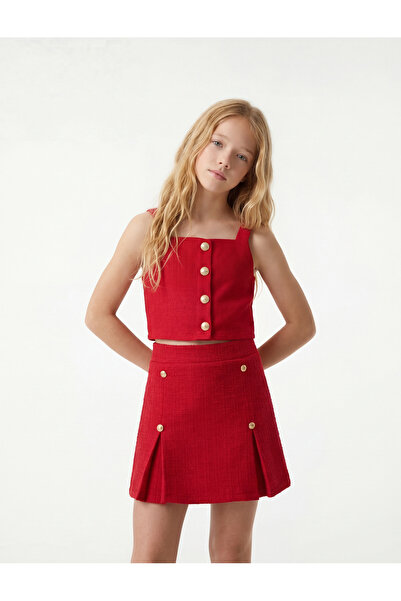 Koton Düğme Detaylı Beli Lastikli Yırtmaçlı Tüvit Şort Etek